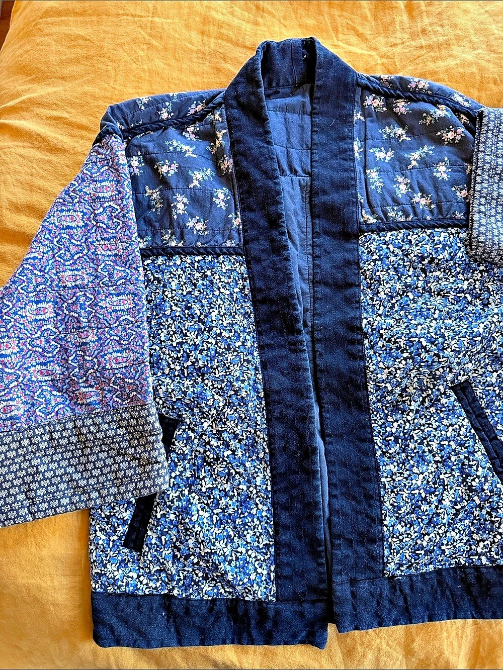 Vintage Quilted Jacket Blue Floral Bomber